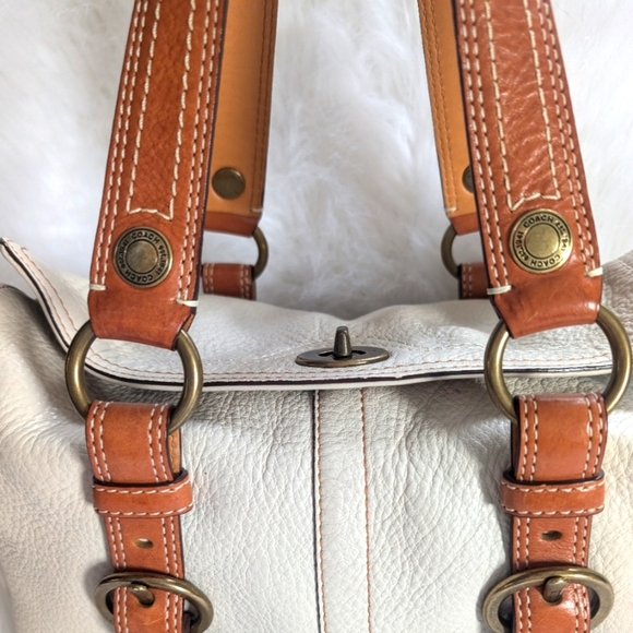 Vintage Y2K Coach Chelsea Pebbled Leather Neutral Satchel Shoulder Bag 10953 - Picture 3 of 13